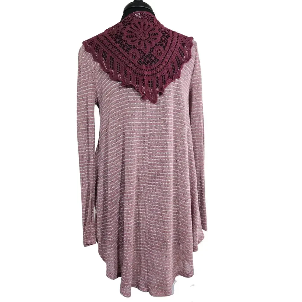 Red Open Front Sweater with Crochet Back Size Medium